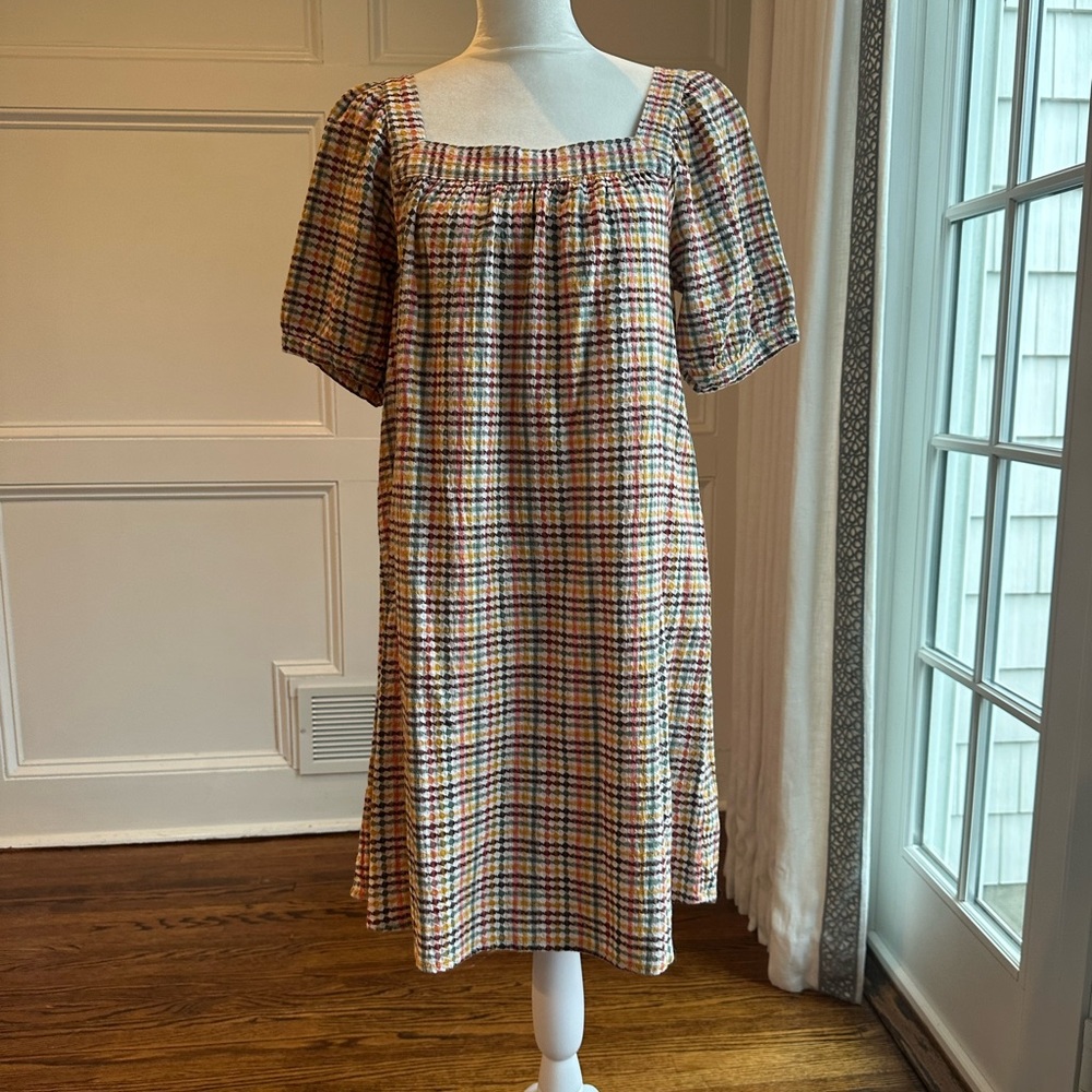 Old Navy Textured Dobby-Gingham Puff-Sleeve Swing Dress | Size S